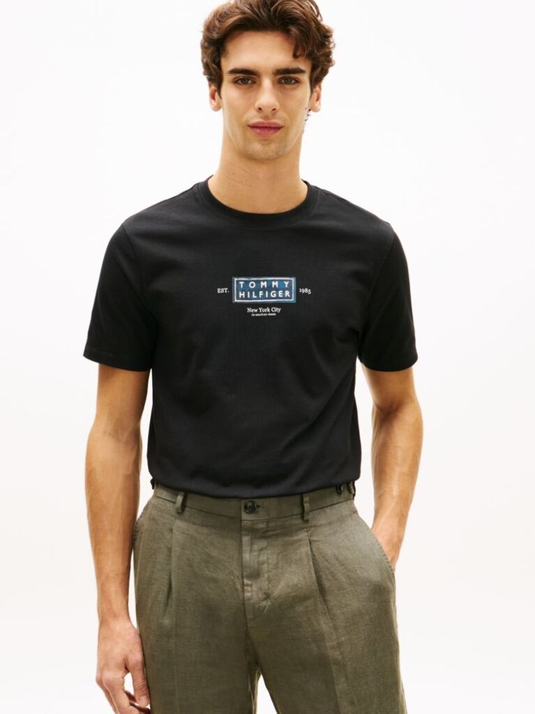 Negru T-Shirt Heritage Din Jerseu Cu Guler Rotund Si Logo  Barbati