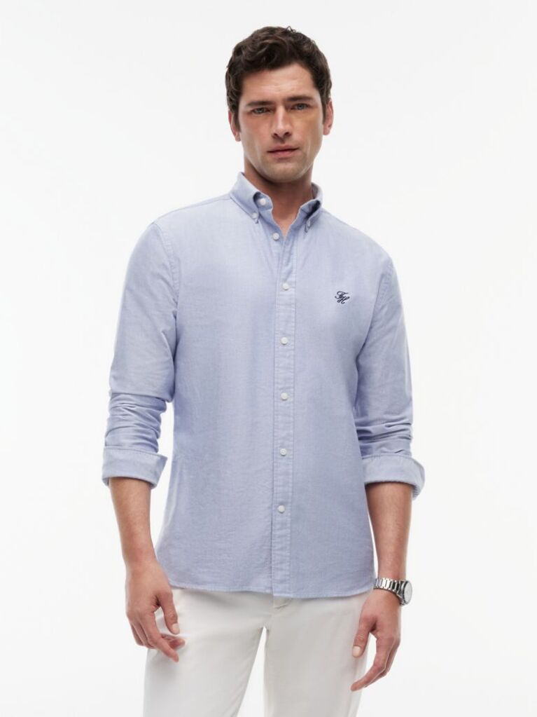 Blue Camasa Oxford Heritage Ci Croiala Regular Si Logo Brodat  Barbati