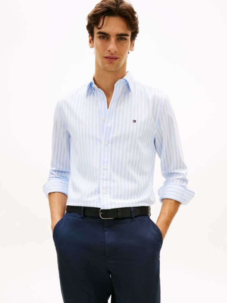 Blue TH Flex Regular Fit Stripe Poplin Shirt  Men