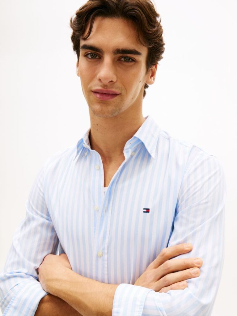 Blue TH Flex Regular Fit Stripe Poplin Shirt  Men