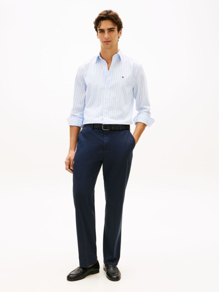 Blue TH Flex Regular Fit Stripe Poplin Shirt  Men