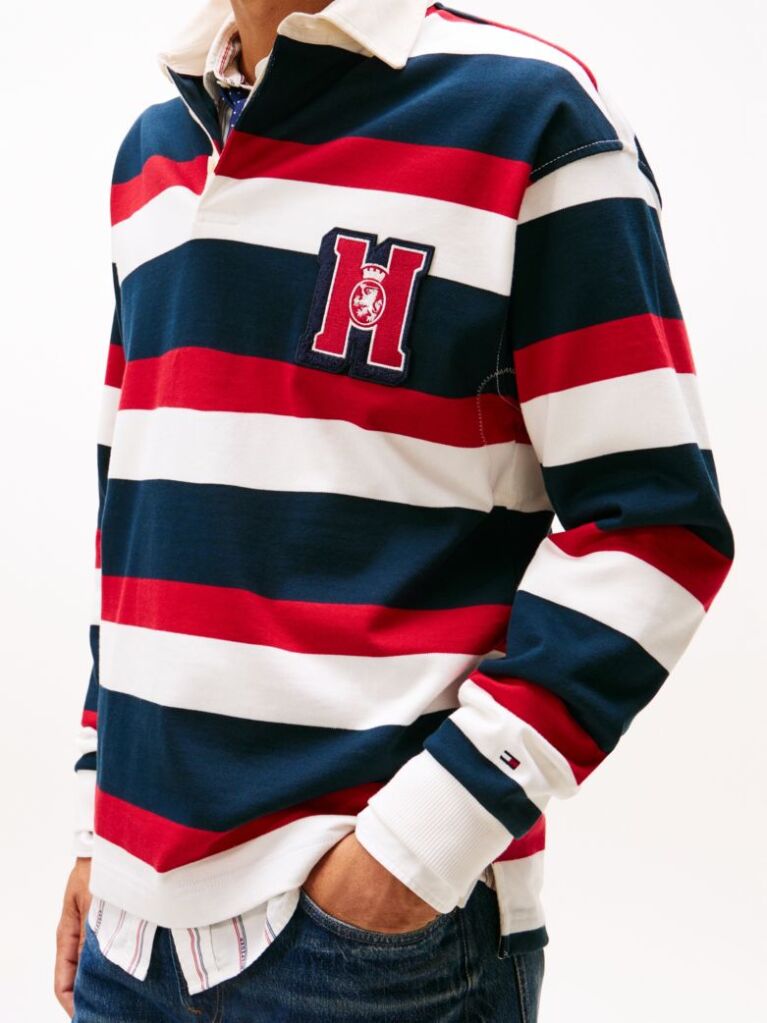 Multi Bluza De Rugby Relaxat Cu Logo Appliqué Si Dungi  Barbati
