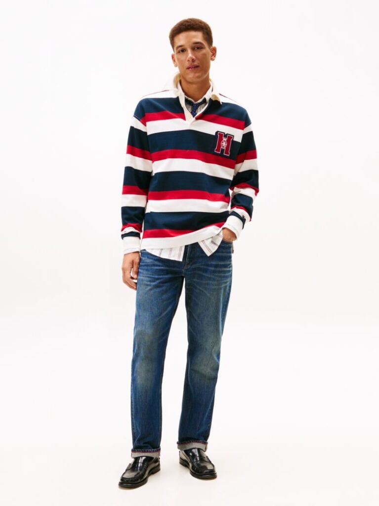 Multi Bluza De Rugby Relaxat Cu Logo Appliqué Si Dungi  Barbati