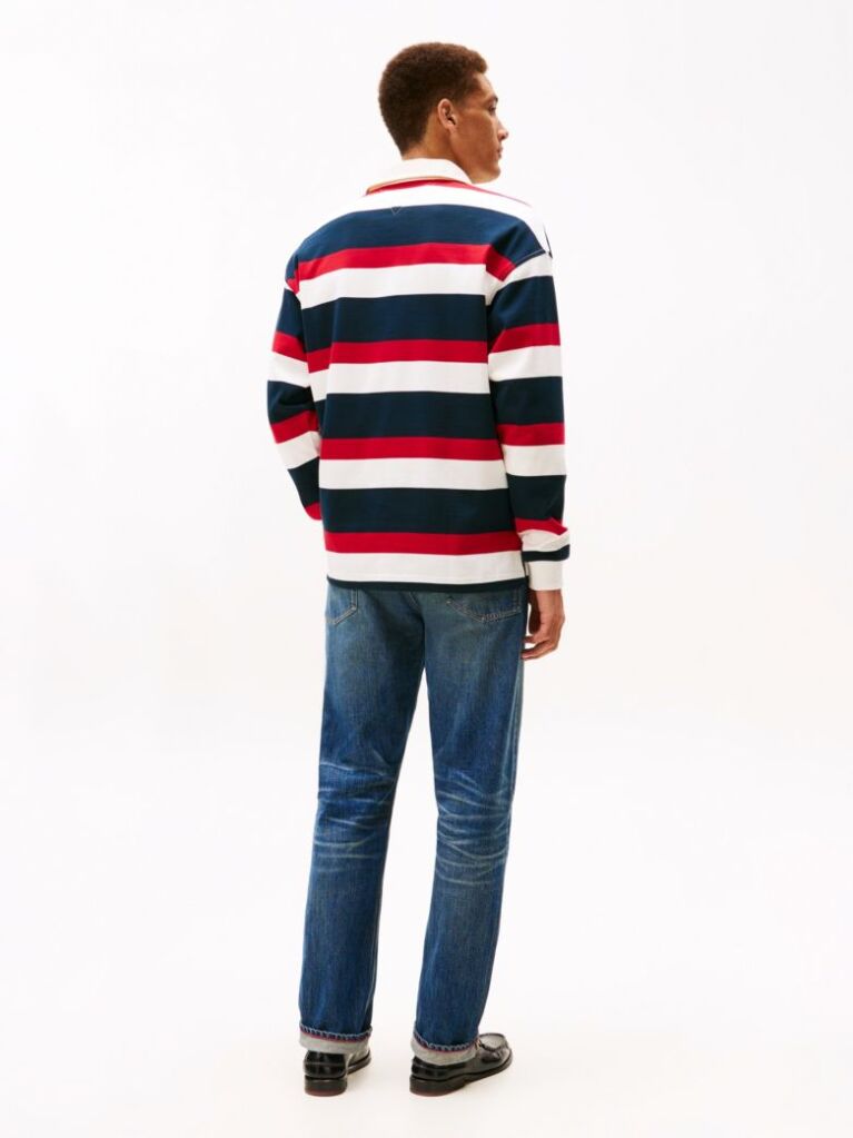 Multi Bluza De Rugby Relaxat Cu Logo Appliqué Si Dungi  Barbati