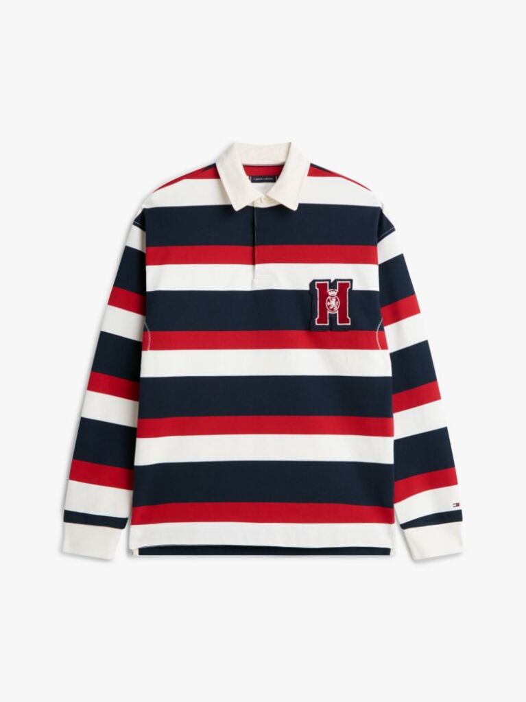 Multi Bluza De Rugby Relaxat Cu Logo Appliqué Si Dungi  Barbati