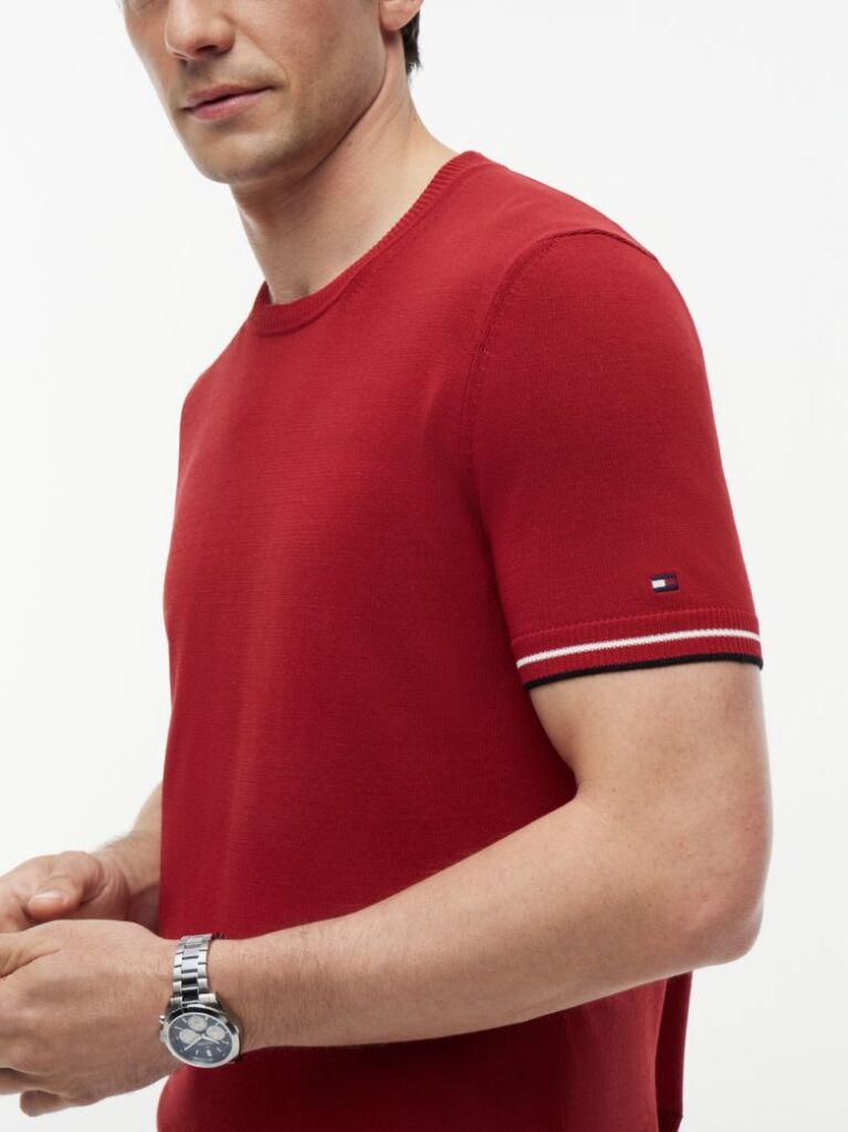 Rosu T-Shirt Tricotat Smart Casuat Tecnic   Barbati