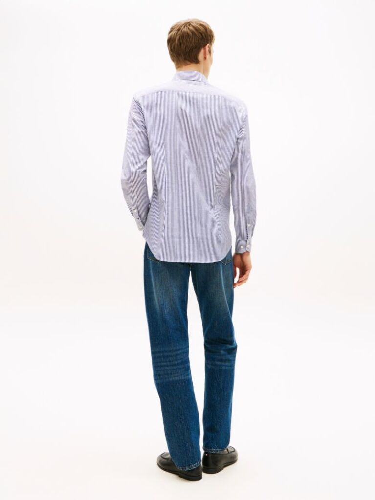 Blue Camasa Smart Casual Cu Dungi Si Croiala Slim Flex  Barbati