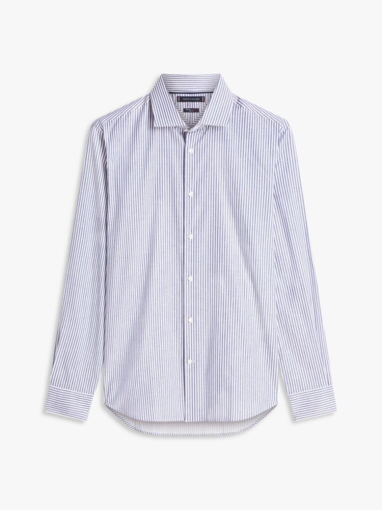 Blue Camasa Smart Casual Cu Dungi Si Croiala Slim Flex  Barbati