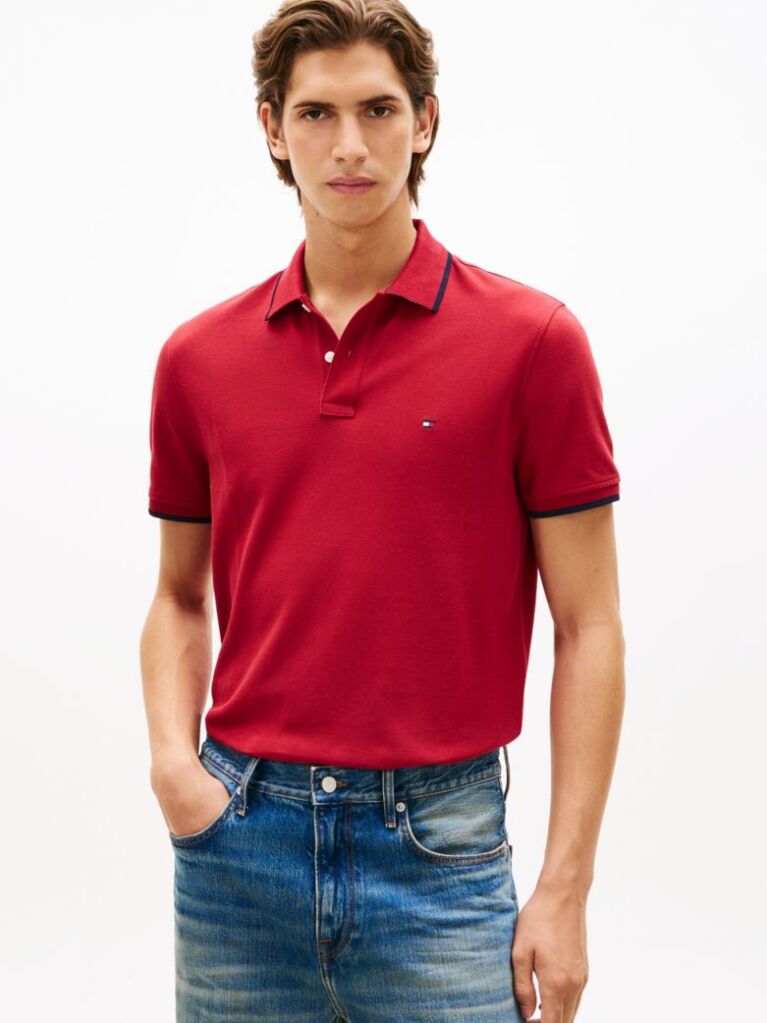 Rosu Tricou Polo Pique Cu Croiala Regular  Barbati