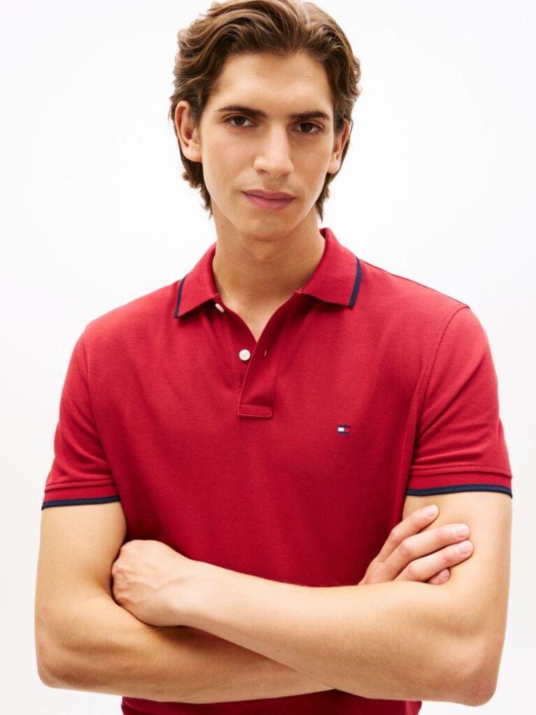 Rosu Tricou Polo Pique Cu Croiala Regular  Barbati