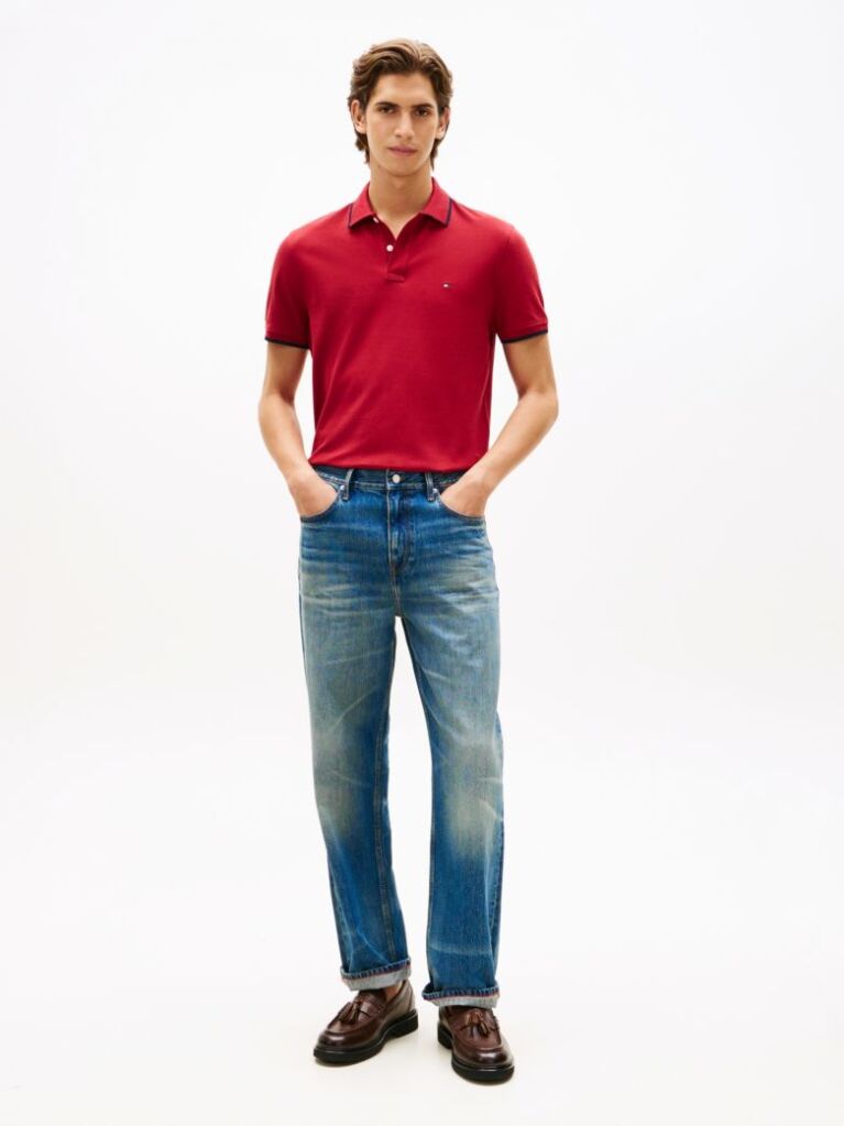 Rosu Tricou Polo Pique Cu Croiala Regular  Barbati