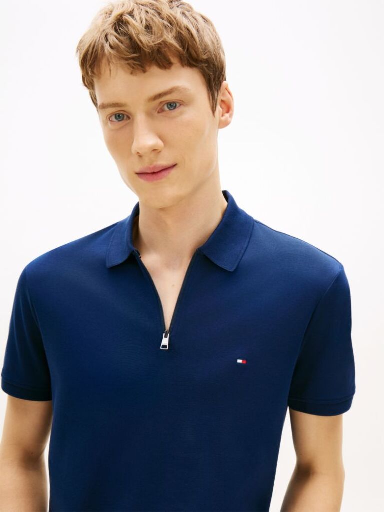 Blue Regular Fit Interlock Knit Zip Polo Shirt  Men