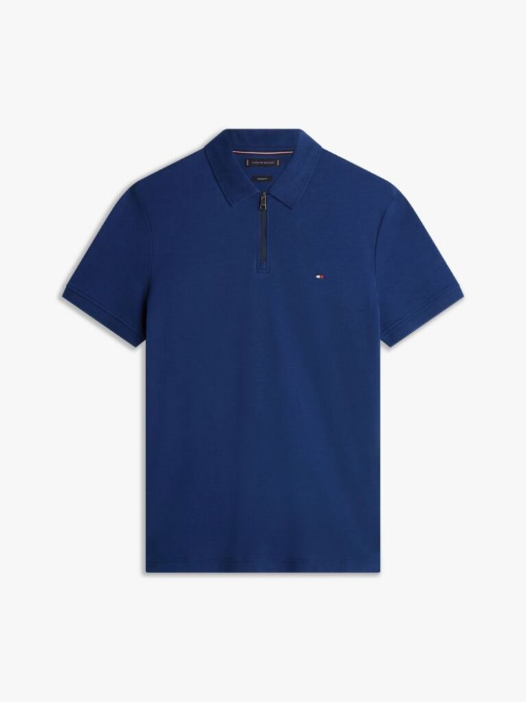 Blue Regular Fit Interlock Knit Zip Polo Shirt  Men