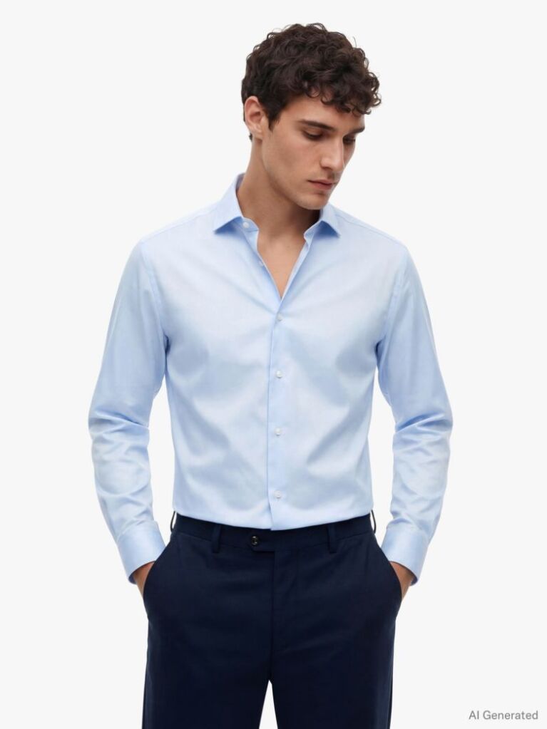 Blue Camasa Smart Casual TH Flex Cu Croiala Slim  Barbati