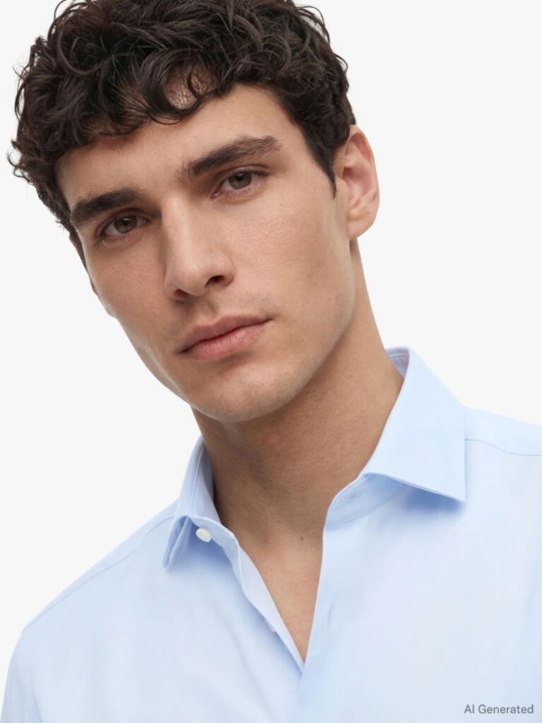 Blue Camasa Smart Casual TH Flex Cu Croiala Slim  Barbati