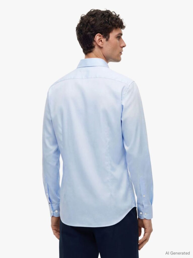 Blue Camasa Smart Casual TH Flex Cu Croiala Slim  Barbati