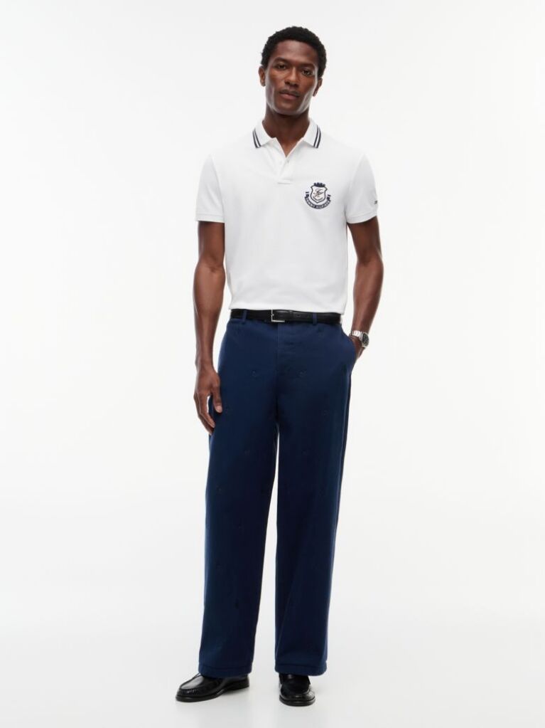 Blue Pantaloni Chinos Twill Cu Croiala Loose Si Detalii  Barbati