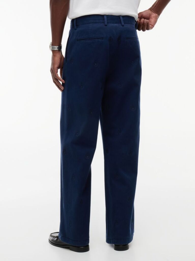 Blue Pantaloni Chinos Twill Cu Croiala Loose Si Detalii  Barbati