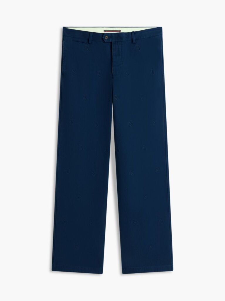 Blue Pantaloni Chinos Twill Cu Croiala Loose Si Detalii  Barbati