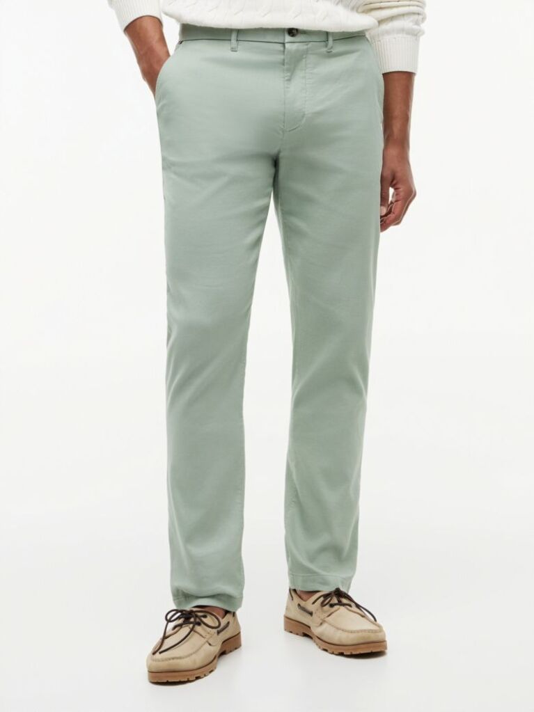 Green Denton Honeycomb Texture Straight Leg Chinos  Men
