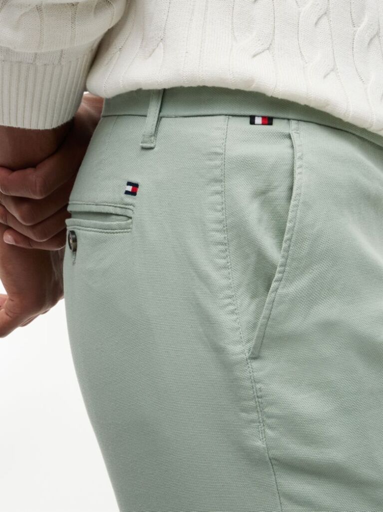 Green Denton Honeycomb Texture Straight Leg Chinos  Men
