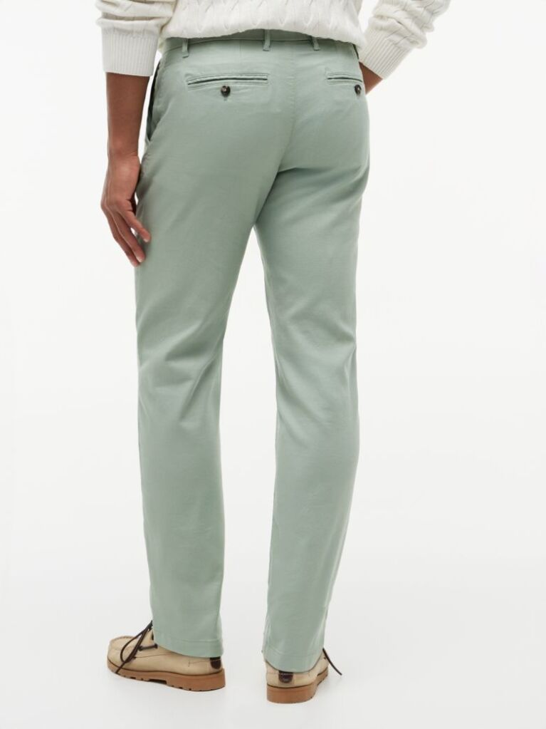 Green Denton Honeycomb Texture Straight Leg Chinos  Men