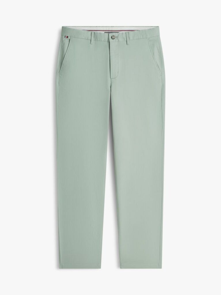 Green Denton Honeycomb Texture Straight Leg Chinos  Men