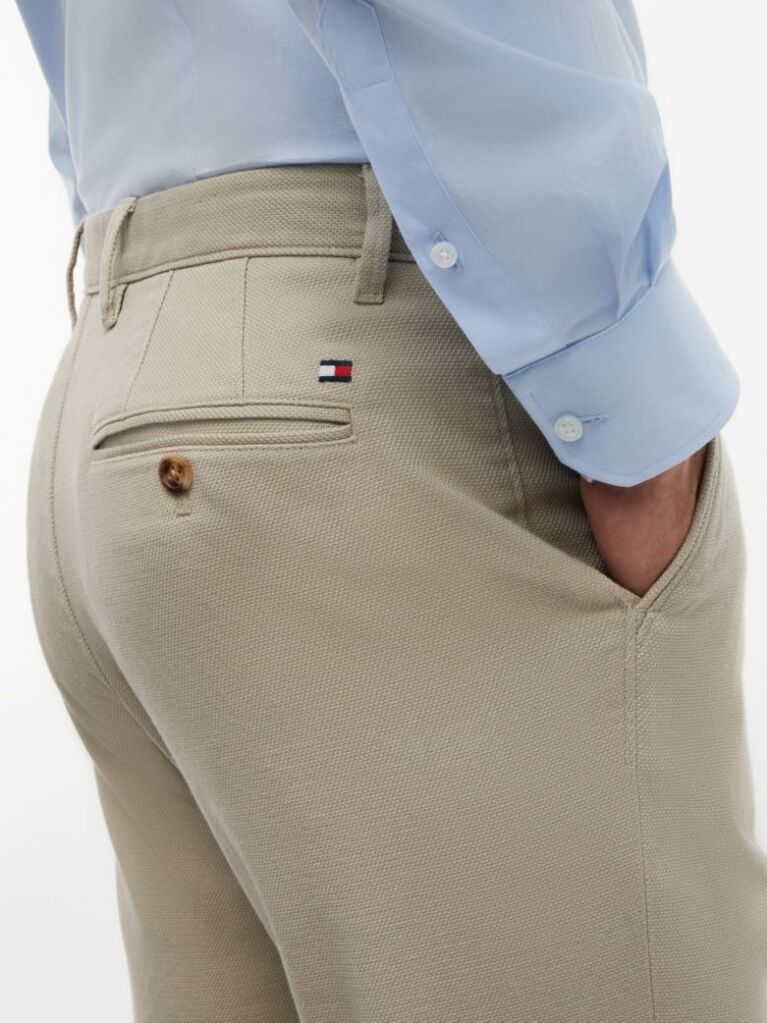 Beige Denton Straight Textured Chinos  Men