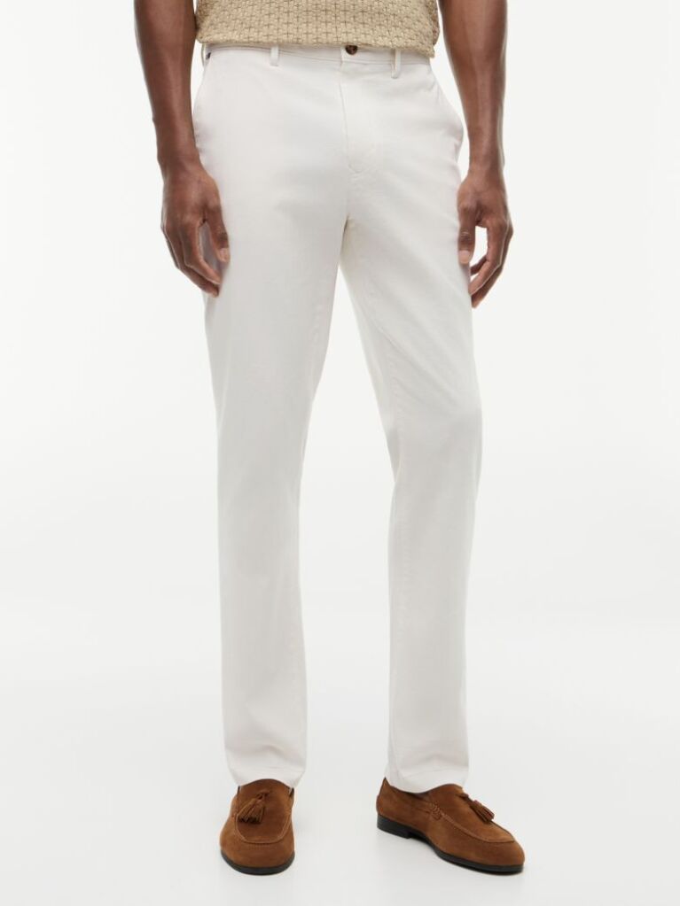 Beige Denton Straight Textured Chinos  Men