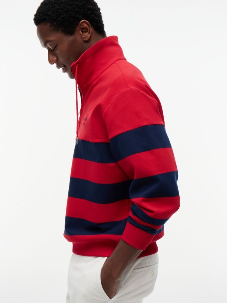 Red Stripe Mock Neck Quarter-Zip Sweatshirt  Men