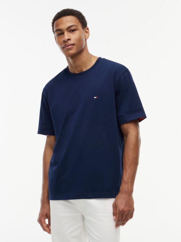 Blue T-Shirt Cu Texturi Mixte  Barbati