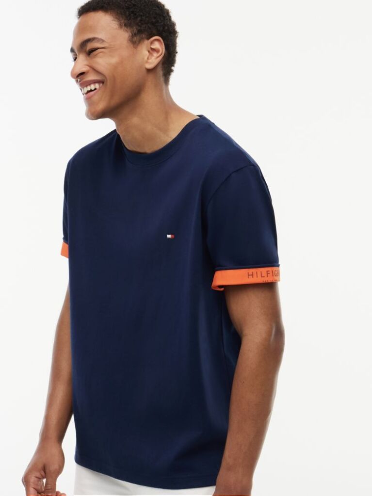 Blue T-Shirt Cu Texturi Mixte  Barbati