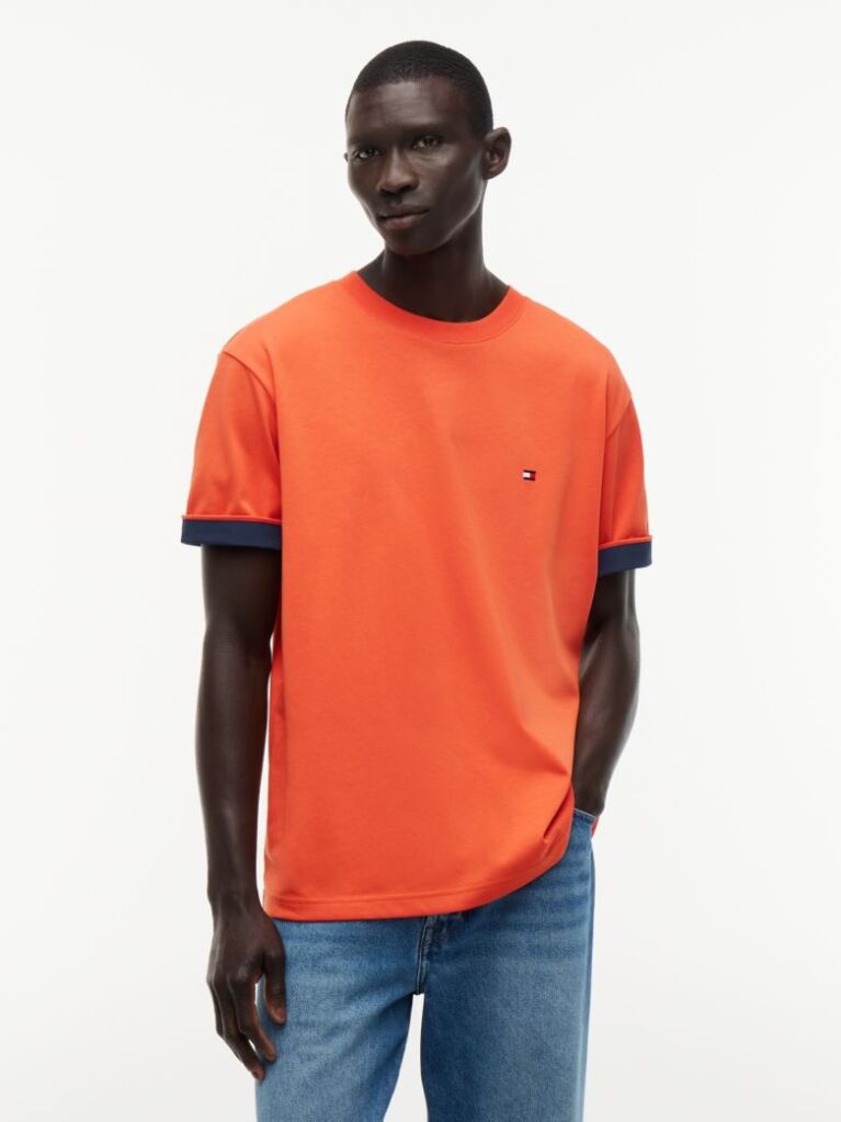 Portocaliu T-Shirt Cu Texturi Mixte  Barbati