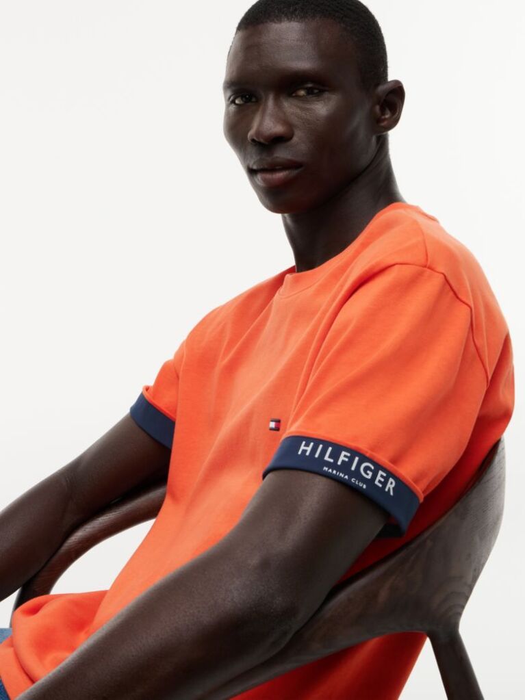 Portocaliu T-Shirt Cu Texturi Mixte  Barbati