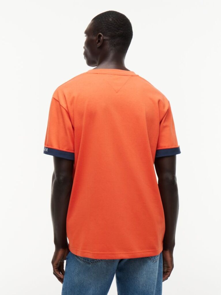 Portocaliu T-Shirt Cu Texturi Mixte  Barbati