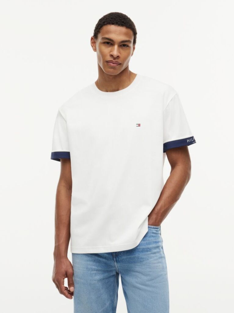 Alb T-Shirt Cu Texturi Mixte  Barbati