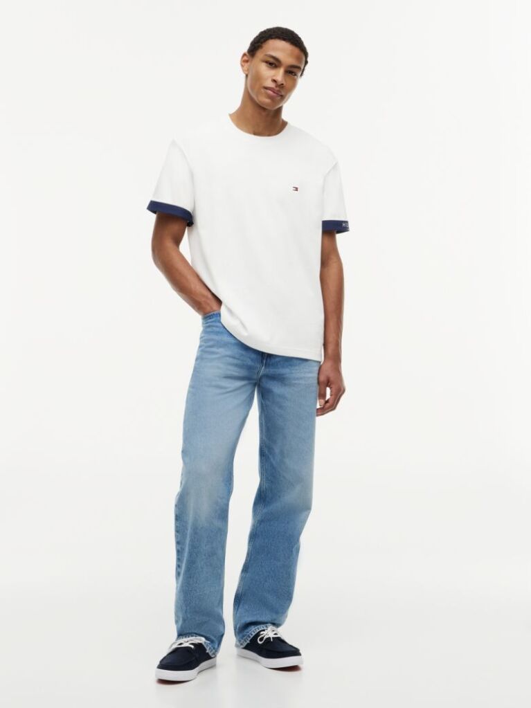 Alb T-Shirt Cu Texturi Mixte  Barbati