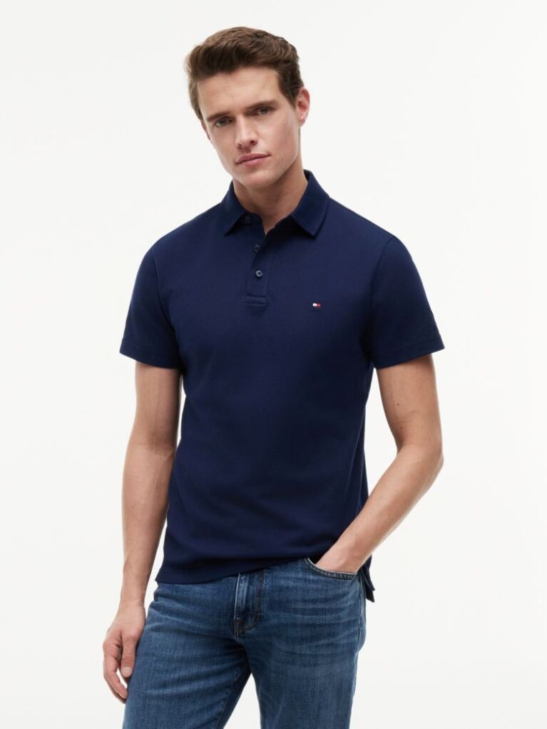 Blue Tricou Polo Din Mesh Jersey Cu Croiala Regular  Barbati