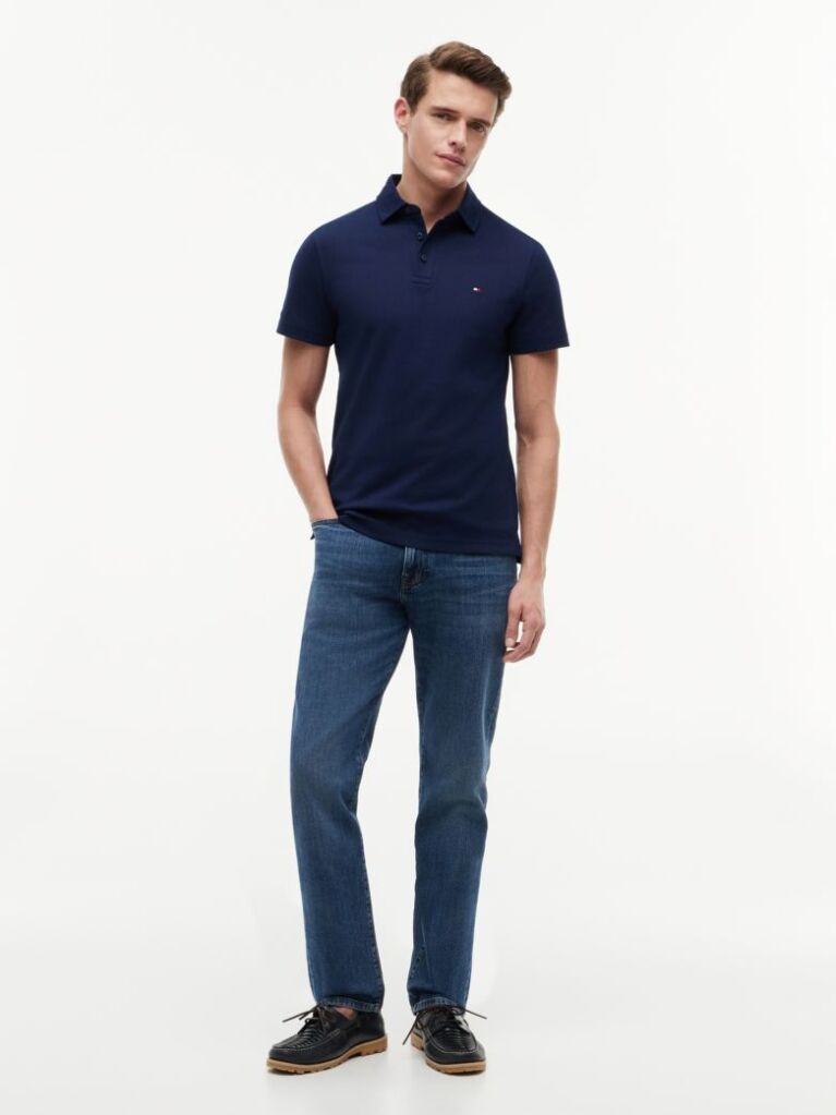 Blue Tricou Polo Din Mesh Jersey Cu Croiala Regular  Barbati