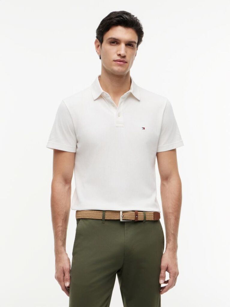 Bej Tricou Polo Din Mesh Jersey Cu Croiala Regular  Barbati