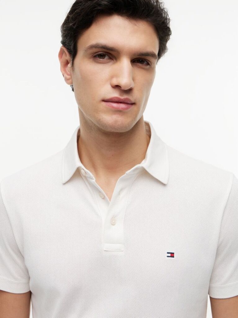 Bej Tricou Polo Din Mesh Jersey Cu Croiala Regular  Barbati