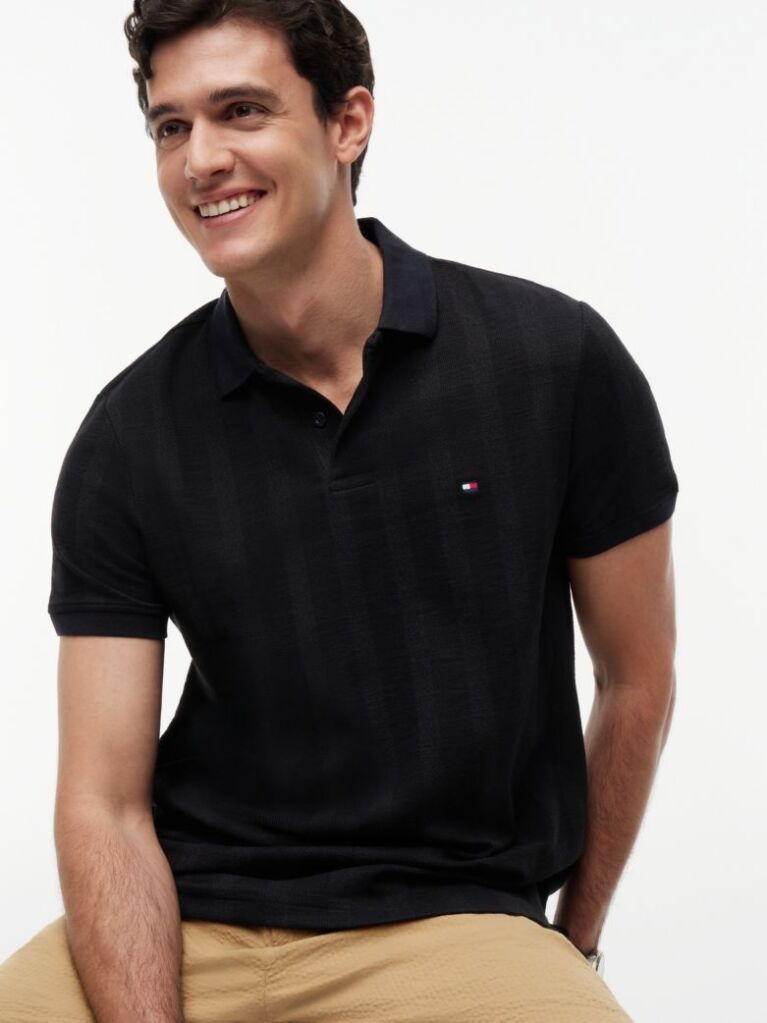Negru Tricou Polo Cu Croiala Normala Si Dungi In Nuante Asortate  Barbati