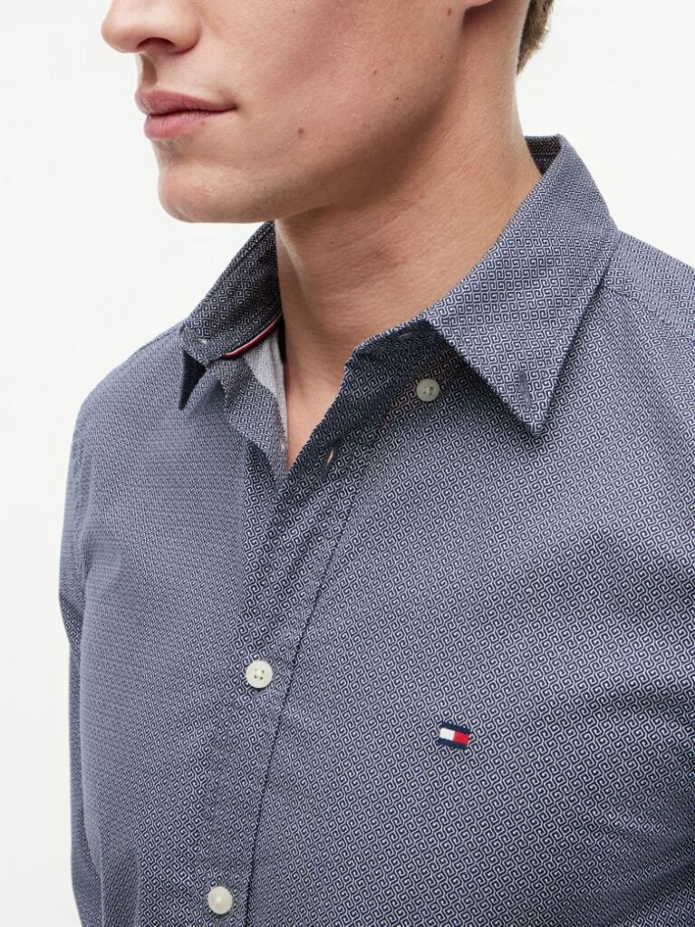 Blue Camasa Flex Small Pring Din Poplin  Barbati