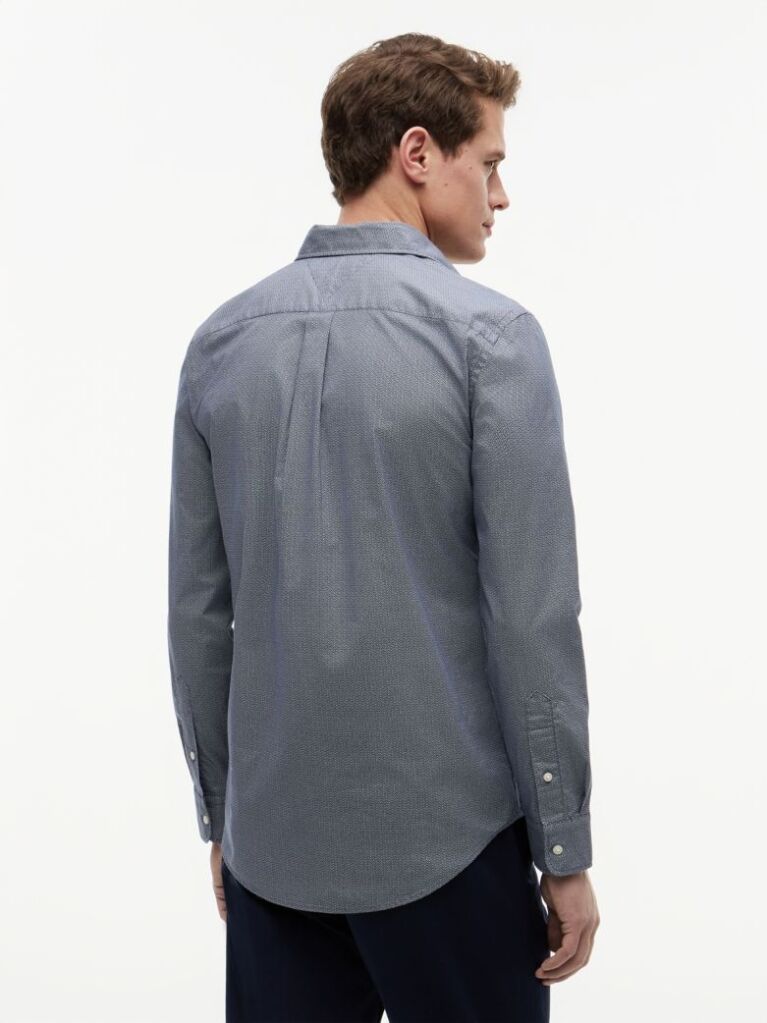 Blue Camasa Flex Small Pring Din Poplin  Barbati