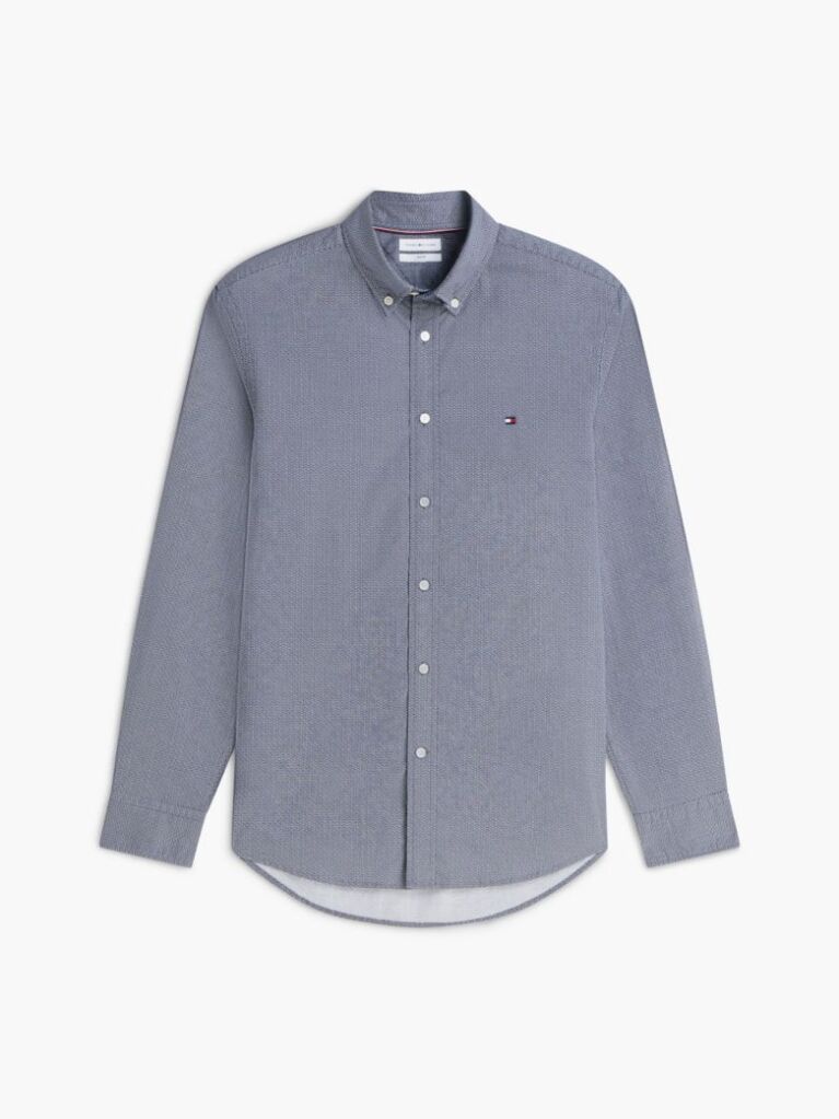 Blue Camasa Flex Small Pring Din Poplin  Barbati
