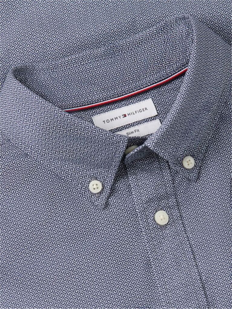Blue Camasa Flex Small Pring Din Poplin  Barbati