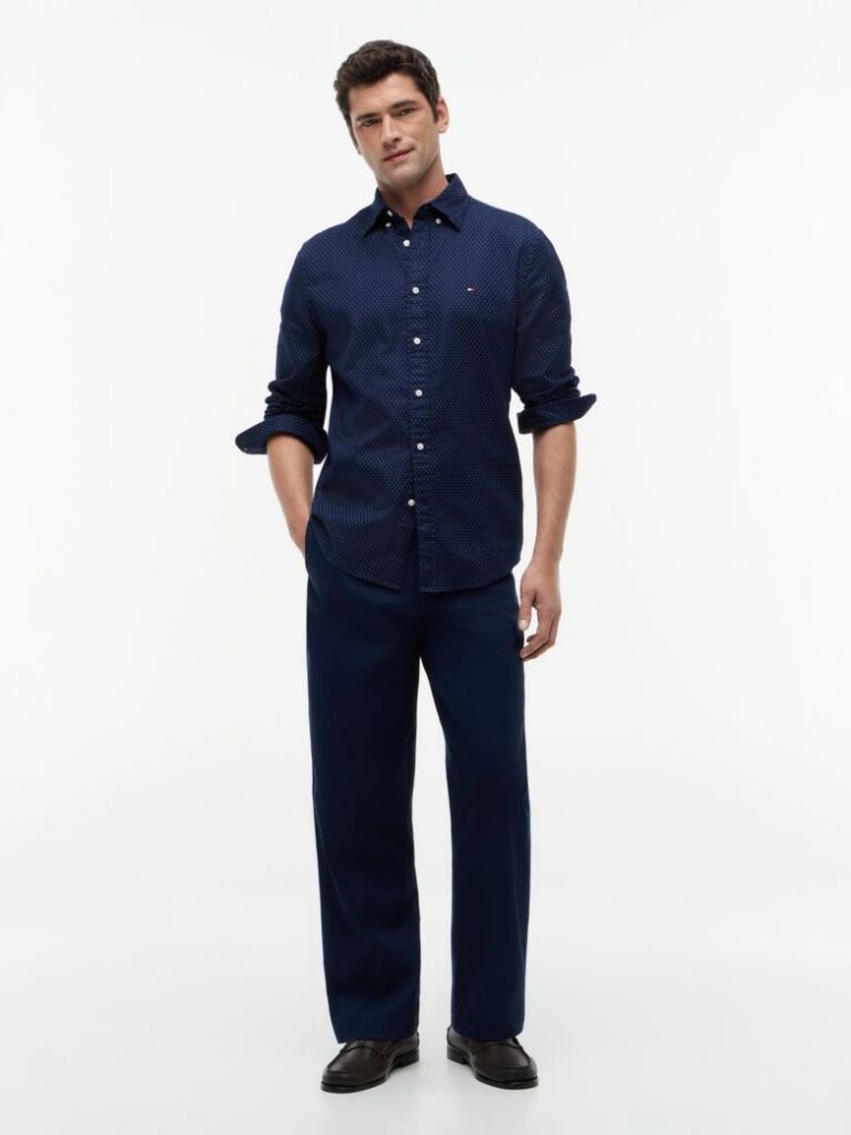 Blue Camasa Flex Din Poplin Cu Croiala Regular Si Model Printat  Barbati