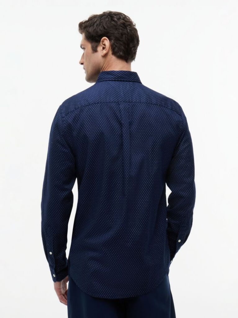 Blue Camasa Flex Din Poplin Cu Croiala Regular Si Model Printat  Barbati