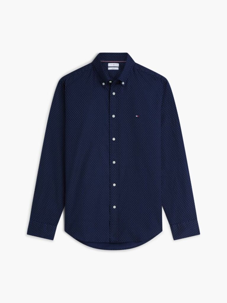 Blue Camasa Flex Din Poplin Cu Croiala Regular Si Model Printat  Barbati