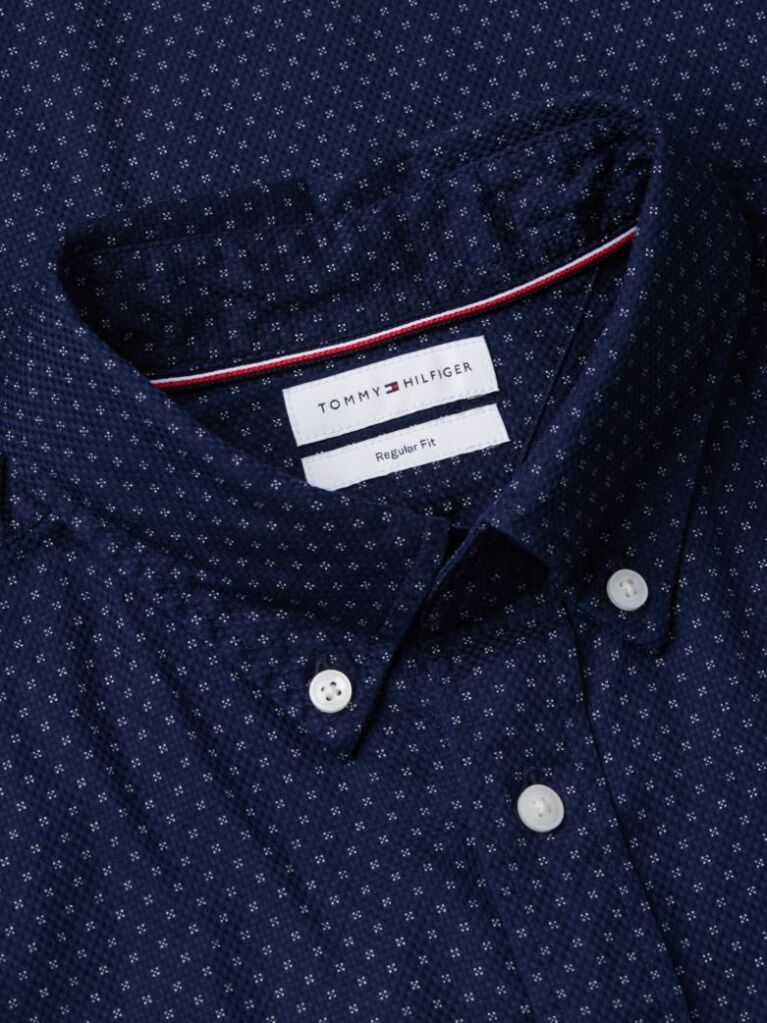 Blue Camasa Flex Din Poplin Cu Croiala Regular Si Model Printat  Barbati